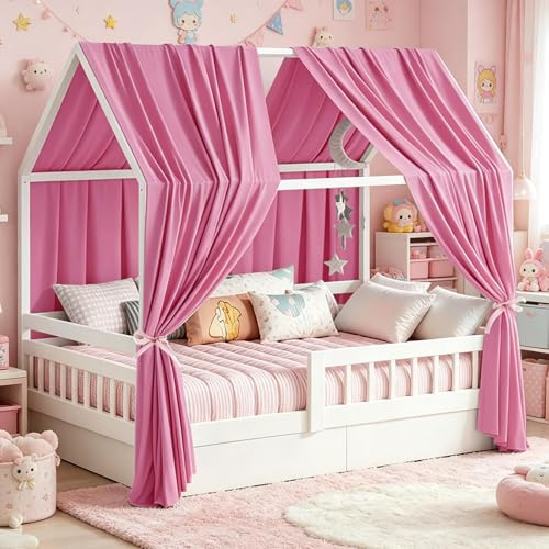 YushengTai Rosa Hausbett Himmel, 2 Stück Betthimmel Hausbett 270 x 67 cm, Himmelbett Vorhänge für Mädchen & Jungen, Kinderbett Baldachin Kinderzimmer Deko