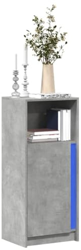 HFXHIJXQ LED Sideboard Betongrau 42,5×34×100 cm, Holzwerkstoff, RGB, Glasfront, USB, Highboard für Wohnzimmer Flur Küche