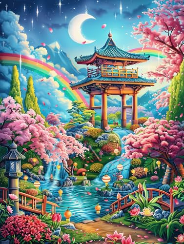 Pavilion in Flower Garden 1000 Pieces Set Classic Jigsaw Puzzle Animal Planta Teen Fans 14-18 Yrs Logic Skill Leisure Adventure Valentines Gift Smooth Wooden Cardboard 1000 PCS