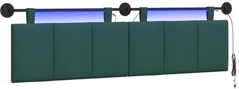 vidaXL Hängendes Kopfteil Mit LED Licht Dunkelgrün Stoff, Schlafzimmer, Rechteckig, Modern, Wandmontage, Anpassbares Kopfteil, Ergonomisch, Platzsparend, Akzentpaneel