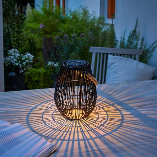 Northpoint LED Solar Geflechtlaterne Gartenlampe Solarleuchte Außen Hängelampe mit Lichtsensor RGB Farbwechsel warmweiß wetterfest IP44 dekorative Außenbeleuchtung Balkon Terrasse (Schwarz)