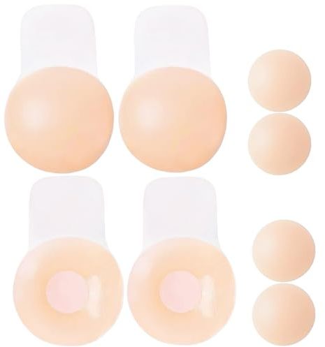 AODOKAT Women's Stick Bra Push Up Adhesive Silicone Invisible Bra for Large Breasts Reusable Lifting Bra Cups Nipple Cover Backless Bra for Wedding, Party Beige