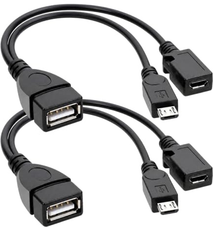 SEASJHBAY 2er Set Micro USB OTG Adapter Kabel mit Stromversorgung – USB OTG für Fire TV Stick, Raspberry Pi Zero, Sega Genesis Mini – Tastatur, Maus, Flash-Laufwerk Anschluss – Schwarz