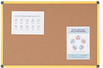 Bi-Office Ultrabrite Cork Board 90 x 60 cm with Yellow Aluminium Frame
