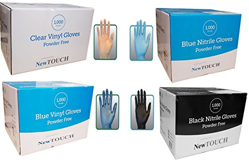 NewTOUCH Disposable Powder Free Vinyl Gloves Blue Nitrile Black Nitrile White Latex, Black Latex Gloves x 1000 (White Latex, X-Large)