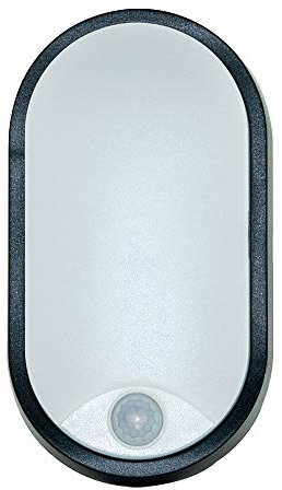 Luceco EBEO10P40-01 Eco Oval Bulkhead LED Lighting with PIR Motion Sensor, Black and White Bezel, 22 cm, 10 Watts Aluminium