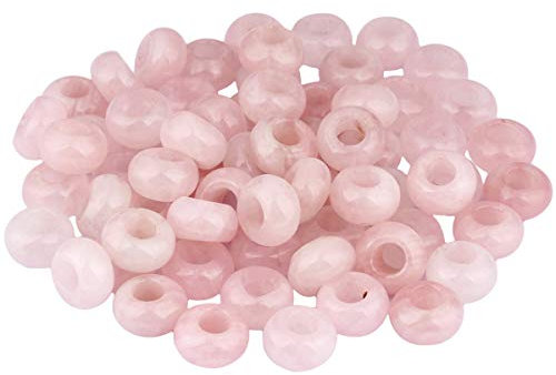 KYEYGWO Rose Quartz Large Hole Polished Stone Loose Beads for Jewelry Making, Rondelle Gemstone Beads for European Charm Bracelet, Pack of 20