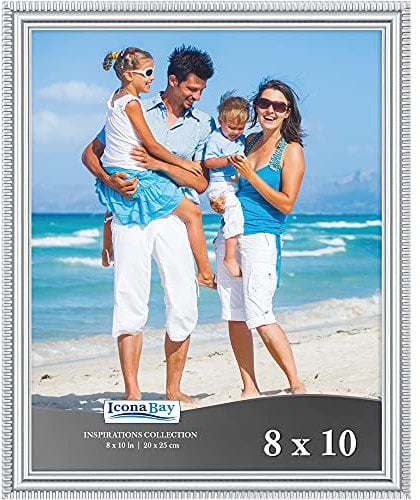 Icona Bay 10x8 Silver Picture Frame Beautifully Detailed Moulding, Contemporary Picture Frame, Wall Mount or Table Top, Inspirations Collection
