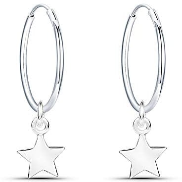 Ohrringe aus Sterling-Silber 925, mit Anhänger, Stern, Creolen, Durchmesser 14 mm, für Damen und Mädchen