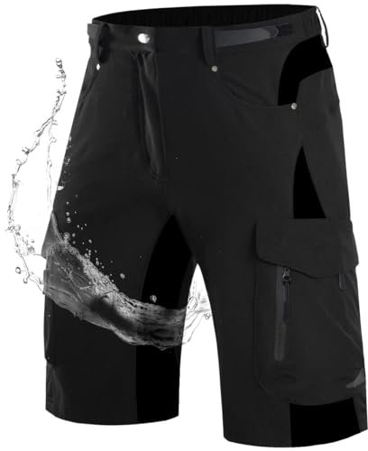 Wespornow Kurze Hosen Herren Cargo Shorts Herren mit 6 Taschen Arbeitshosen Männer Kurz Bermuda Wanderhose Fahrradhose Cargohose Chino Stretch Sommer Wandershorts MTB Hose (Schwarz, S)