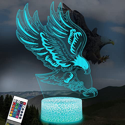 PONLCY 3D Illusion Lampe Adler Led Nachtlicht, 16 Farben Fernbedienung USB Schreibtischlampen, Schlafzimmer Dekoration Tischlampe für Kinder Weihnachten Geburtstag Geschenke