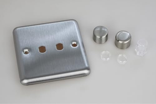 Varilight Double Faceplate Kit (Dimmer Modules Not Included) - Value Matt Chrome With Brushed Steel Knob, WS2