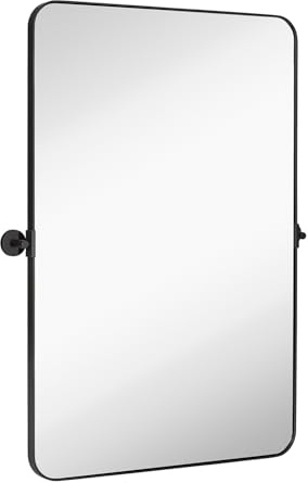 Hamilton Hills Wandspiegel Kippspiegel Drehbar - Abgerundete Ecken - Neigbar & Verstellbar - Elegantes zeitgenössisches Design, Rahmen aus gebürstetem Metall - 59x76 cm, Schwarz