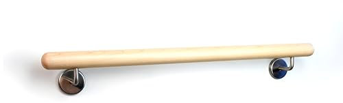 Holz-Handlauf Set mit halbrunden Abschlüssen und Haltern 50-290 cm am Stück (Ahorn, 80 cm)