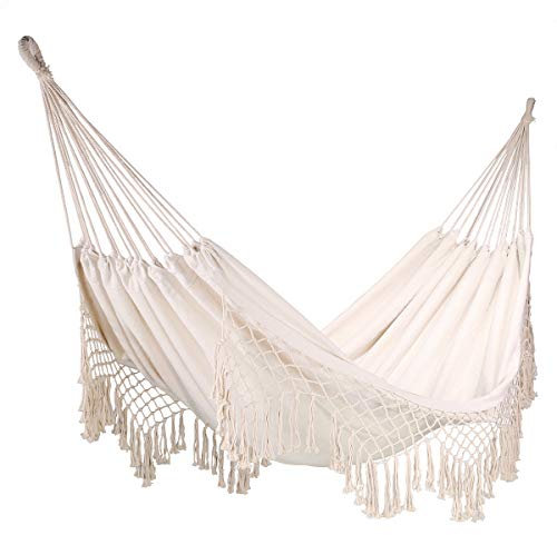 Barton Extra Lange und breite Hängematte, beige, für Reisen, Camping, Garten, Hinterhof, Veranda, Outdoor, Terrasse, Schlafzimmer, zum Aufhängen, Schaukeln