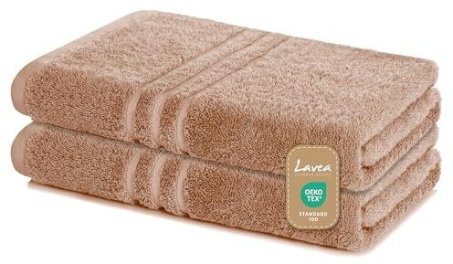 Lavea Set of 2 bath towels 70 x 140 cm, terry towelling series Elena, cappuccino