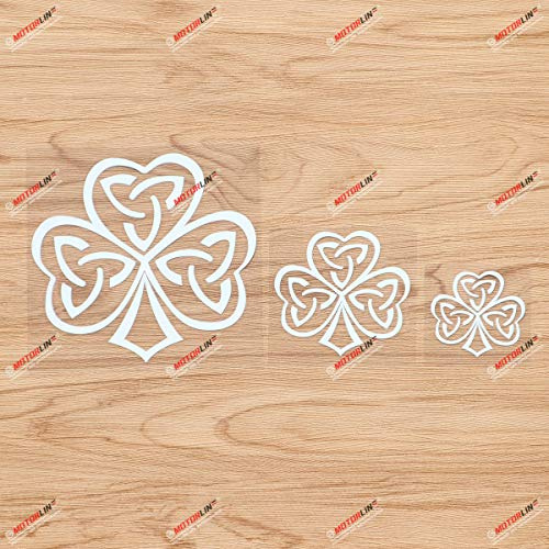 Irish Irland Shamrock Kleeblatt Keltischer Knoten Vinyl Aufkleber Sticker - 3er-Pack weiß, 5,1 cm, 7,6 cm, 12,7 cm - Stil A ohne Hintergrund - für Auto Boot Laptop Becher Handy