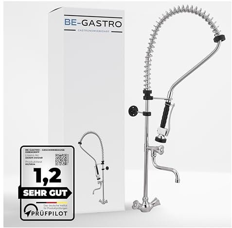 BE-GASTRO® I Profi Gastro Geschirrbrause Einloch Premium Drehgriff inkl. Wasserhahn, Mischbatterie & ergonomischem Drehgriff I Gastrobrause mit Zubehör, Gastronomie Armatur