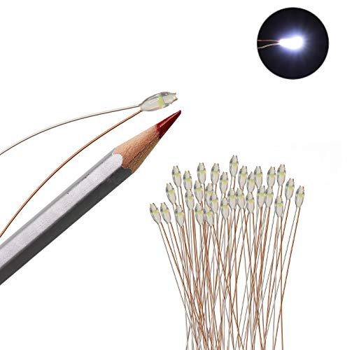 Evemodel 30pcs Pré-soudé Micro Litz Fil Blanc SMD 0603 LED Lumière 20cm Fil Résine Cover