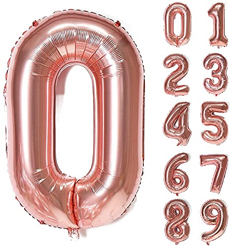 Unisun Rose Gold Balloon Number 0, 40 Inch Large Foil Number Balloons Giant 0 Digital Balloon for Women Girl Kids Birthday Party Wedding Anniversary Celebration Engagement Decorations