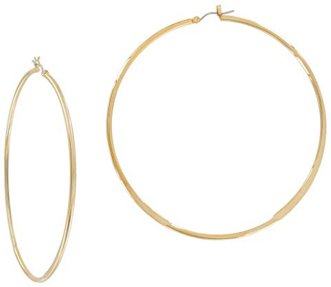 Large 3 1/8 Hoop Earrings Oversized Thin Wire Folded Gold Tone Made USA charm original