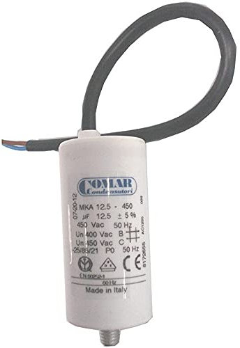 Kondensator 12,5 uF µF COMAR mit Kabel (und 2 Drähte) – Maße 35 x 70 mm, für Tauchpumpen, Poolpumpen, Kompressor, Tore, Rasenmäher, Haushaltsgeräte usw. – Europäisches Produkt