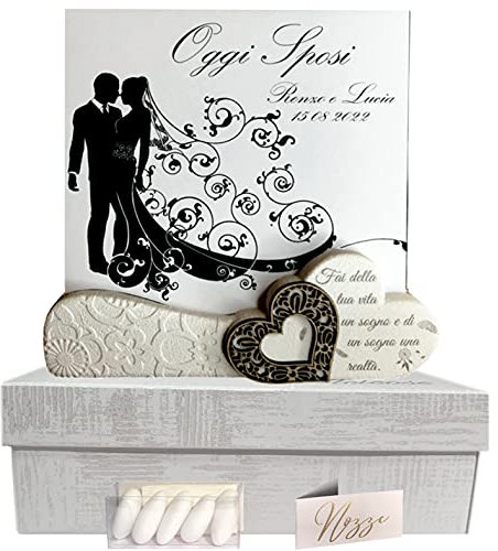 regalami.shop elegante portafoto per bomboniera matrimonio in marmo di Carrara e legno cm.15x15