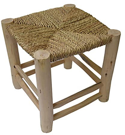 Scandi Stil Holzhocker Hocker Fußhocker mit geflochtenen Palmenblättern 30x30 cm