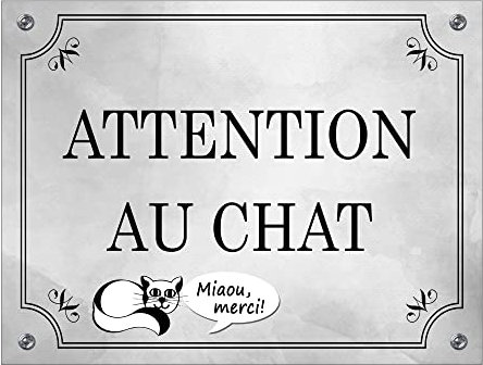 Plaque en aluminium Attention au chat Miaou merci panneau pancarte