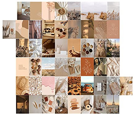 TSQZE 50 Stück Beige Ästhetisches Bild Für Wandcollage, Album Cover Poster Set Album Cover, Wandkunstdrucke Für Zimmer, Wandcollage Wand-collage-set Für Raumdekoration (Warme Farbe)