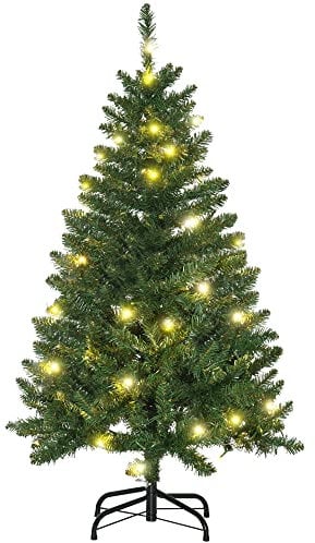 HOMCOM 4FT Christmas Tree Warm White LED Light Holiday Home Decoration, Green