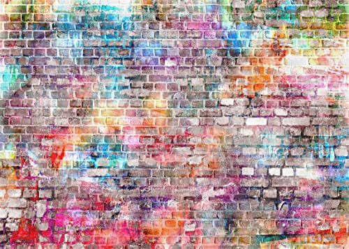 CORFOTO 7x5ft Stoff-Backstein-Hintergrund, Fotografie, Farbe, Farbe, Graffiti, Wand, Disco, Mauerwerk für Babyparty, Geburtstag, Party, Abschlussball, Büro, Hintergrunddekoration