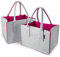 Tebewo 2er-Set Filztasche - praktische Einkaufstasche im Doppelpack - Shopping Bag - Einkaufskorb aus Filz - faltbare Tragetasche - Grau/Magenta
