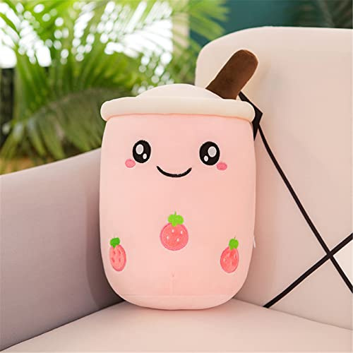 EXQULEG Bubble Tea Plüschtier Boba Kuscheltier Plüschpuppen Weiche Kuscheltier Tee Weiche Puppe Teetasse Kissen Kinderspielzeug (Rosa-Runde Augen,35cm)