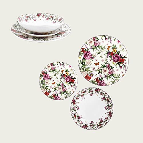 ARCA, Set 18 Piatti Coordinati Victoria in Porcellana e Ceramica Decorata, Servizio per 6 Persone, con Piatti Fondi, Piani e da Dessert