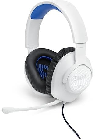 JBL Quantum 100P Over-Ear-Gaming-Headset – Wired 3,5 mm Klinke – Mit abnehmbarem Boom-Mikrofon – Kompatibel mit vielen Plattformen – Weiß-Blau