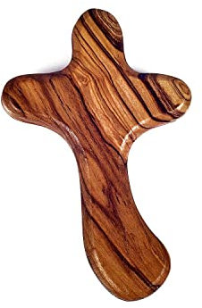SHUCK24 Originales geweihtes Handschmeichler Kreuz aus Olivenholz. Katholisches Taschen- BZW. Handkreuz, Handgemacht in Jerusalem.