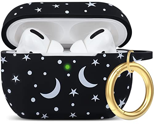Gawnock Moon Star Silikon Airpods Pro Hülle 2019, Soft Case Cover Flexibel für iPod Pro Case Print Cover für Frauen Mädchen mit Schlüsselanhänger - Mond/Stern