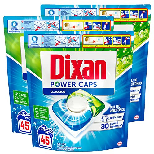 3x Dixan Power Caps Classico Detersivo in Capsule Pre-dosato per Lavatrice Pulito Profondo - 3 Confezioni da 45 Capsule