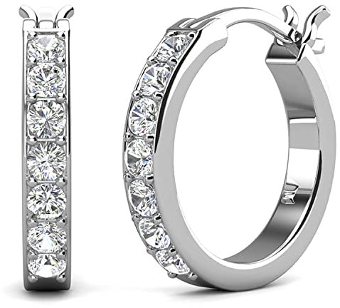 Hoop Loop Earrings for Women18K White Gold with Sparkling Element Crystal with Jewellery Box for Women Wife Mother Daughter (EU-HOOP7)