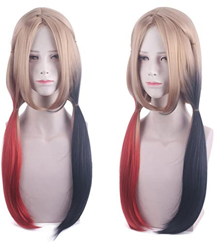 Anime Role Play For Suicide 2 Squad Harley Cosplay Quinn Red Dress Wig Red And Blue Double Color Ponytail Cos Props
