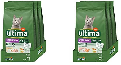 ultima Pienso para Gatos Esterilizados con Pollo - 3 x 3kg: Total 9kg & Pienso para Gatos Esterilizados con Salmon - 3 x 3kg: Total 9kg