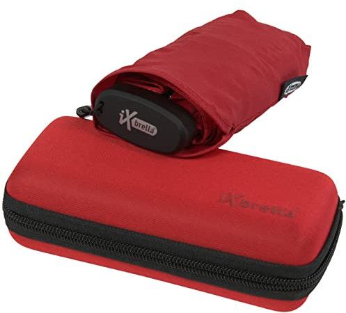 iX-brella Ultra Small 15cm kleiner Taschenschirm im Handy Format mit Etui - dark red