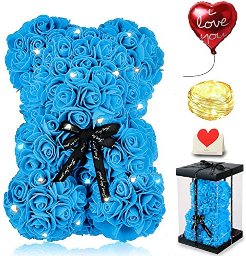 Orsetto Rosa Fiore Regalo Donna, Regali Festa Della Mamma, Orso Rosa Regali per Lei, Rose Teddy Bear con luci, Regali di compleanno per Ragazza con Confezione Regalo Trasparente e Biglietto d'amore