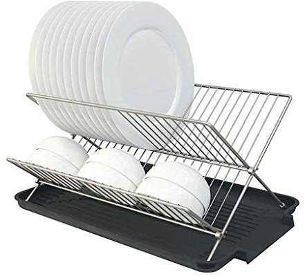 Estante de Metal para Platos, Moderno escurridor de 2 Capas, escurridor de Platos, escurreplatos con Plato de deshidratación Negro