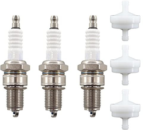 MCHNIC 3x Zündkerze RC12YC mit Benzinfilter für 491055 491055S 491055T 594056 692051 792015 805015 72347 RC12YX 759-3336 für MTD Motorteile, Rasenmäher, Rasentraktoren, Generator, Hochdruckreiniger