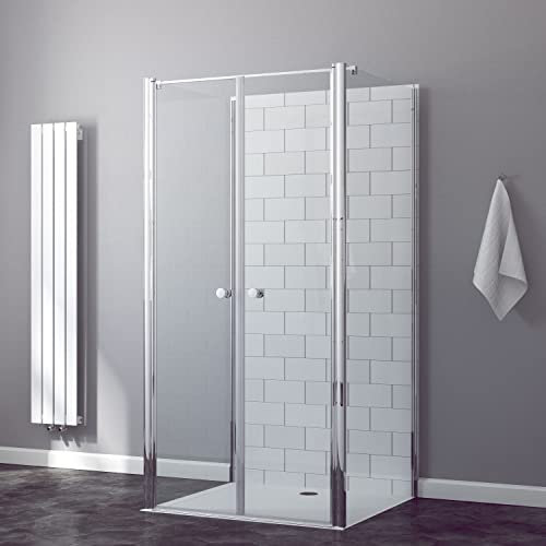 Duschabtrennung U-Form 80x90 x 197 cm Duschkabine U Form U-Kabine ecke Dusche Glas 3 Seitig Pendeltür Seitenwand begehbare Duschtrennwand Freistehend Dreiteilig Sicherheitsglas 6 mm NANO Beschichtung