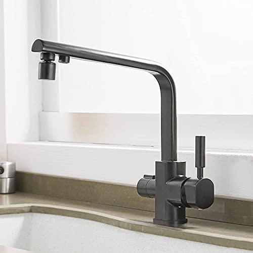 3 Wege Wasserhahn Küche Armatur for Wasserfilter 3 Wege Trinkwasserhahn Armatur mit 2 Hebel 3 in 1 Mischbatterie Küche for Wasserfilter Schwarz Einspielermodus (Color : Black, Size : Dualmodus)