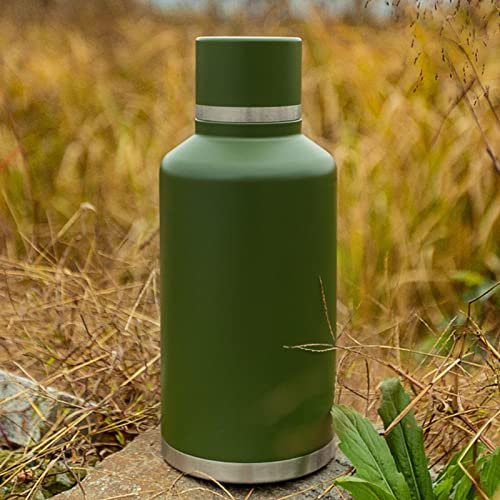 Wasserflaschen Edelstahl Wasserflaschen Große isolierte Outdoor-Trinkflasche 2 Liter mit verstellbarem Gurt | Grüne Reiseflaschen mit verdicktem Boden, Wasserflaschen zum Wandern