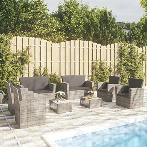 Homgoday 8-teiliges Outdoor-Sofa-Set mit Kissen aus Polyrattan, Grau, Wohnzimmer Schlafsofa, Schlafsofa, Schlafsofa, modernes Sofa, Outdoor-Sofa für den Garten, Outdoor-Möbel